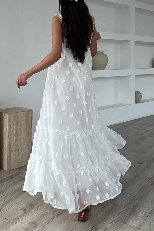 Mixiedress Floral Appliques Ruffle Trirm Swimg Maxi Cami Dress