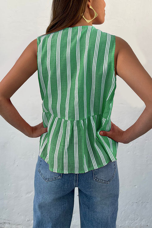 Mixiedress Crewneck Sleeveless Striped Ruffle Bow Top