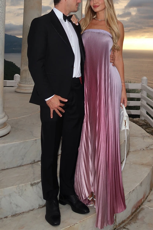 Mixiedress Strapless Tube Gradient Ombre Satin Maxi Party Dress