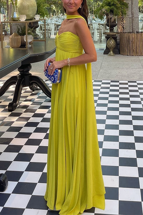 Mixiedress Strapless Back Lace-up Pleated Maxi Dress