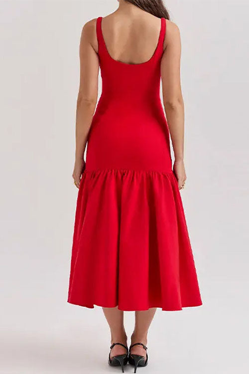 Mixiedress U Neck Sleeveless Ruffle Bodycon Midi Dress