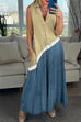 Mixiedress V Neck Sleeveless Color Block Printed Maxi Swing Dress