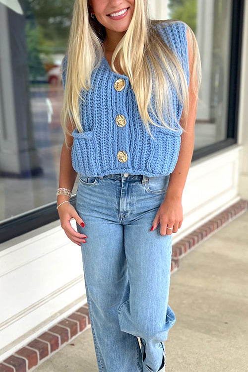 Mixiedress Gold Buttons Pocketed Chunky Sweater Vest