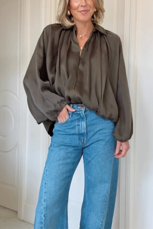 Mixiedress Lapel Batwing Sleeves Zip Up Bomber Jacket