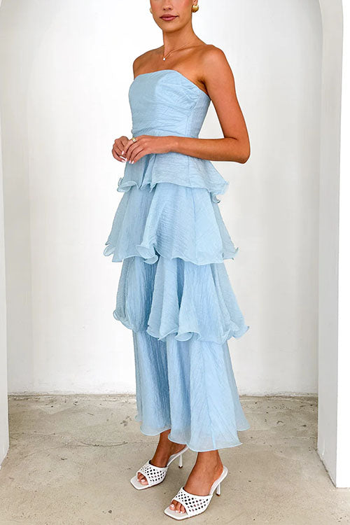 Mixiedress Strapless Ruffle Layered Maxi Dress