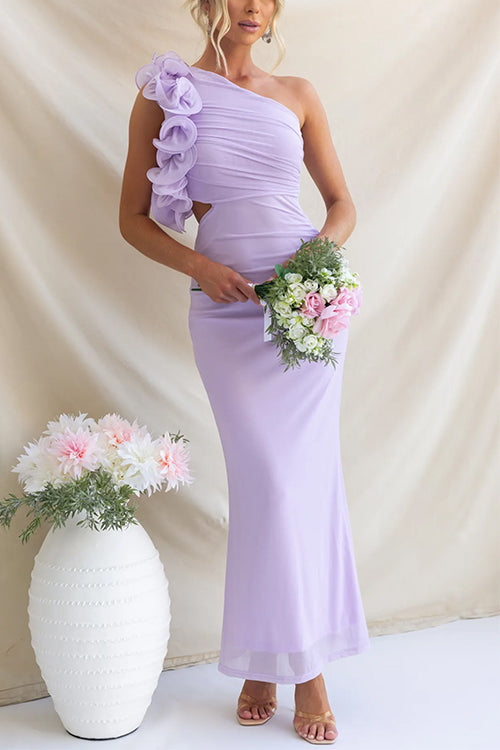 One Shoulder Frill Trim Cut Out Meriden Maxi Dress