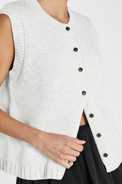 Mixiedress Crewneck Sleeveless Button Down Knitting Top