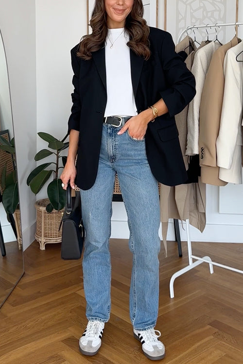 Mixiedress Notch Lapel Button Down Office Blazer Jacket