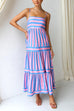 Mixiedress Spaghetti Strap Tiered Color Block Striped Maxi Dress