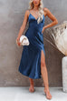 Mixiedress Adjustable Strap V Neck Slit Midi Dress