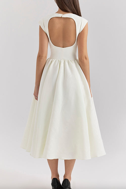 Mixiedress Cap Sleeves Open Back Waisted Swing Midi Dress