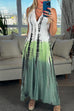 Mixiedress V Neck Sleeveless Color Block Printed Maxi Swing Dress
