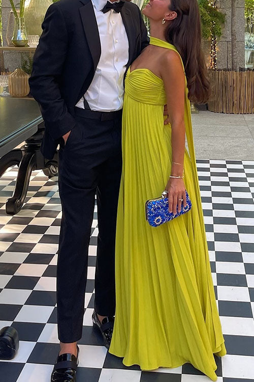 Mixiedress Strapless Back Lace-up Pleated Maxi Dress