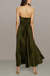Strapless Twist Front Pleated Swing Maxi Dress