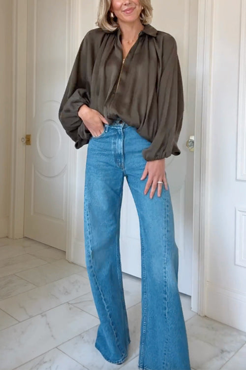 Mixiedress Lapel Batwing Sleeves Zip Up Bomber Jacket