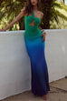 Mixiedress One Shoulder Cut Out Gradient Bodycon Maxi Dress