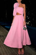 Mixiedress 3D Flower One Shoulder Cut Out Waist A-line Midi Dress