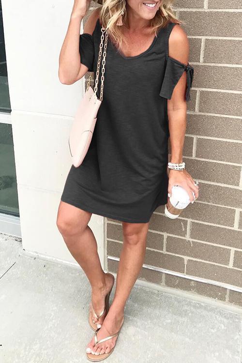 Mixiedress V Neck Cold Shoulder Short Sleeve Dress