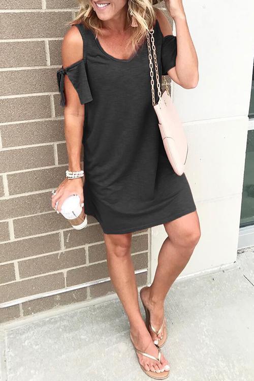 Mixiedress V Neck Cold Shoulder Short Sleeve Dress