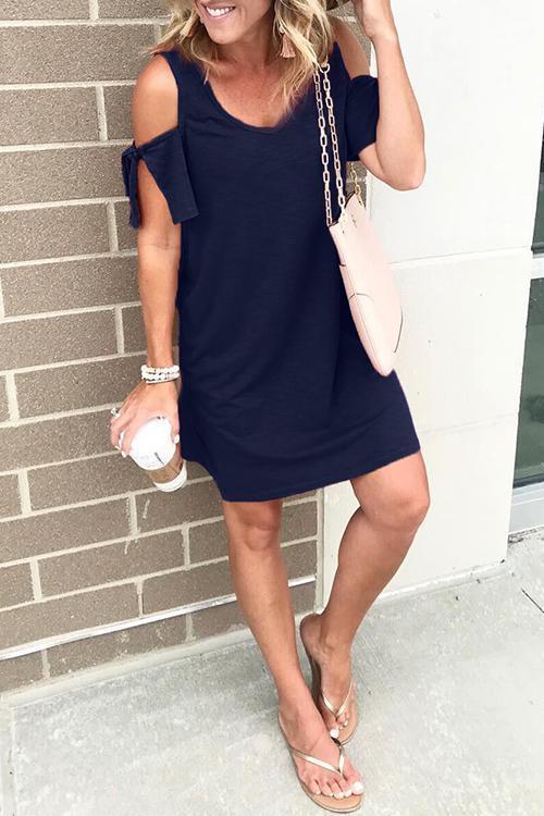 Mixiedress V Neck Cold Shoulder Short Sleeve Dress