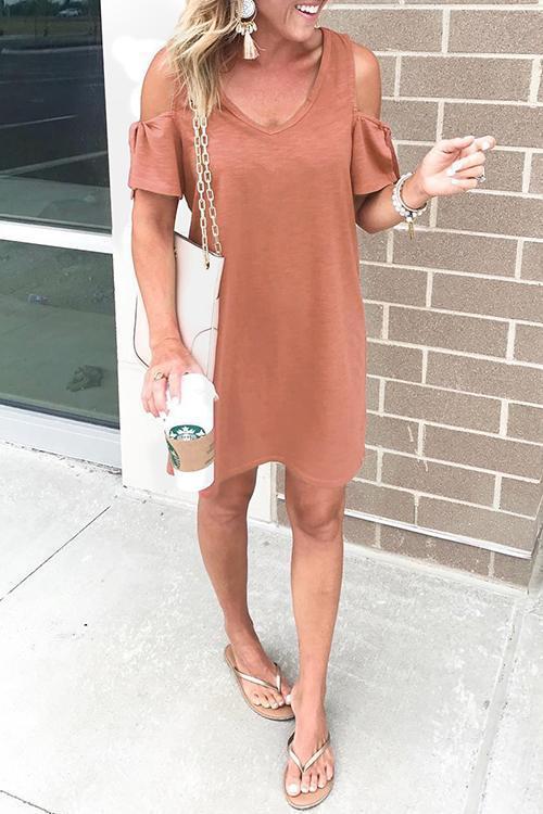 Mixiedress V Neck Cold Shoulder Short Sleeve Dress