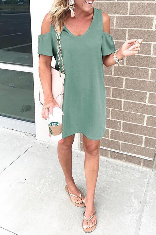 Mixiedress V Neck Cold Shoulder Short Sleeve Dress