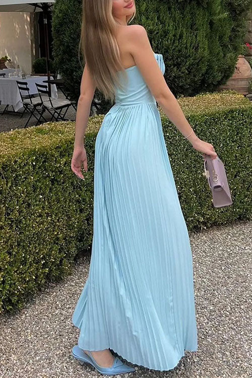 Mixiedress Strapless V Neck Corset Pleated Maxi Dress