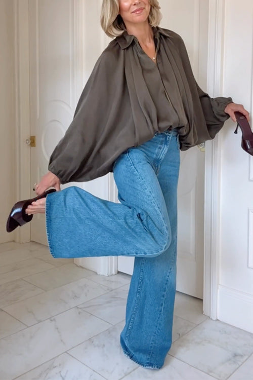 Mixiedress Lapel Batwing Sleeves Zip Up Bomber Jacket