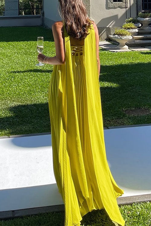 Mixiedress Strapless Back Lace-up Pleated Maxi Dress