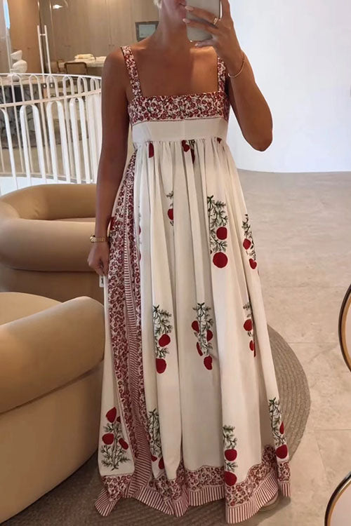 Mixiedress Square Collar Splice Floral Print Swing Maxi Cami Dress