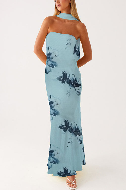 Mixiedress Strapless Tube Floral Print Bodycon Maxi Dress