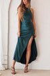 Mixiedress Halter Open Back High Slit Satin Midi Dress