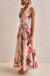 Halter V Neck Lace-up Waisted Floral Print Maxi Dress