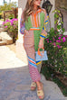 Mixiedress Unique Print Balloon Sleeves Button Up Shirt Elastic Waist Jogger Pants Holiday Set