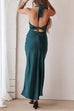 Mixiedress Halter Open Back High Slit Satin Midi Dress