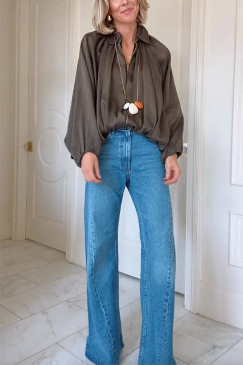 Mixiedress Lapel Batwing Sleeves Zip Up Bomber Jacket