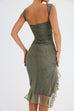 Mixiedress Sleeveless Ruffle High Low Hem Ruched Bodycon Dress