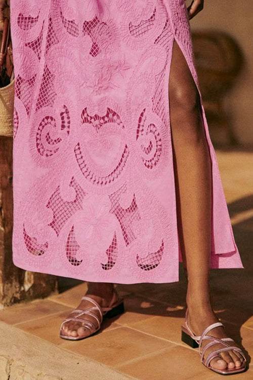 Mixiedress Lace Hollow Out Slit A-line Maxi Skirt