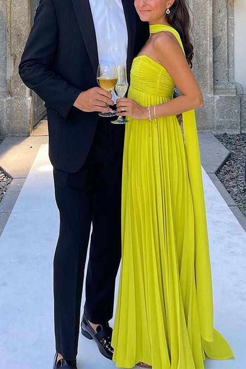 Mixiedress Strapless Back Lace-up Pleated Maxi Dress