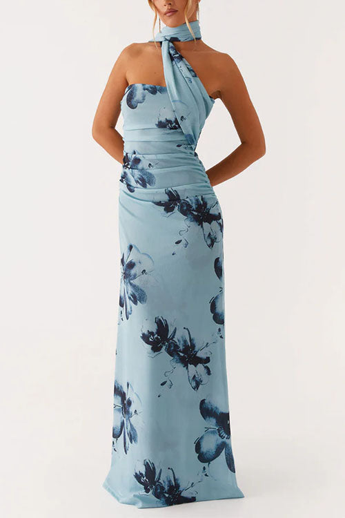 Mixiedress Strapless Tube Floral Print Bodycon Maxi Dress