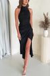 Mixiedress Halter Open Back High Slit Satin Midi Dress