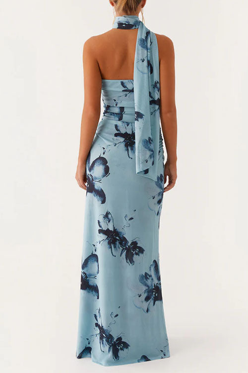 Mixiedress Strapless Tube Floral Print Bodycon Maxi Dress