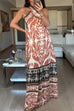 Criss Cross Halter Open Back Printed Maxi Vacation Dress