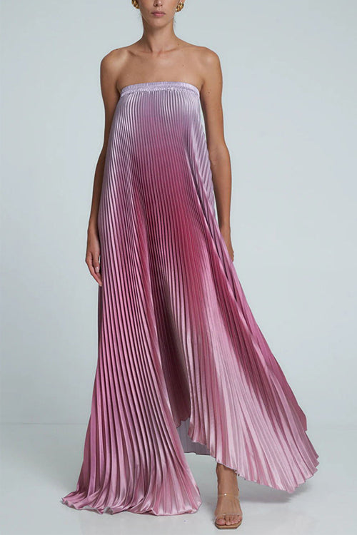 Mixiedress Strapless Tube Gradient Ombre Satin Maxi Party Dress