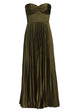 Strapless Twist Front Pleated Swing Maxi Dress