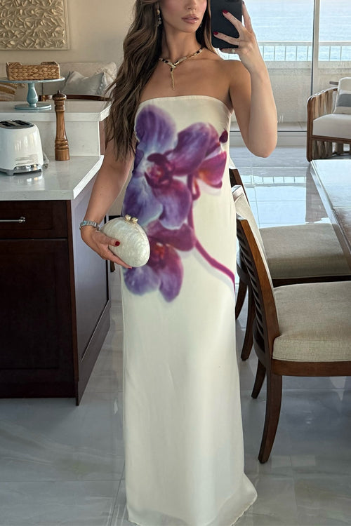 Mixiedress Elegant Strapless Floral Print Maxi Dress