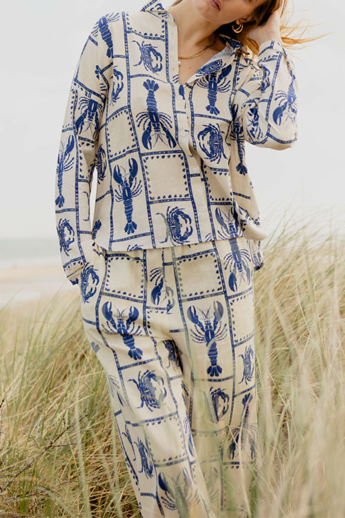 Long Sleeves Button Up Crabe Print Shirt