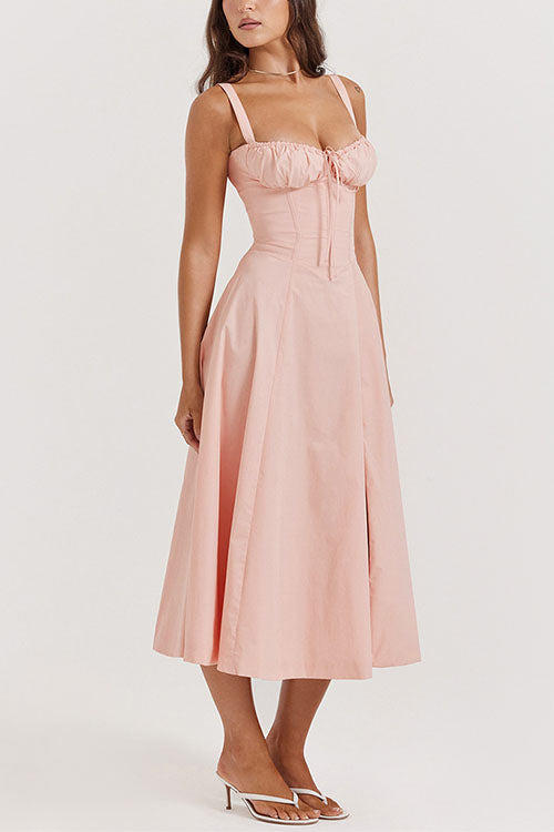 Mixiedress Drawstring Neck Slit Bustier Midi Cami Dress