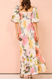Mixiedress Square Collar Puff Sleeves Floral Print Cotton Linen Ruffle Maxi Dress