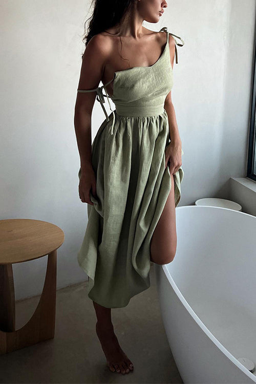Mixiedress Tie Shoulder Backless Waisted Swing Maxi Cami Dress